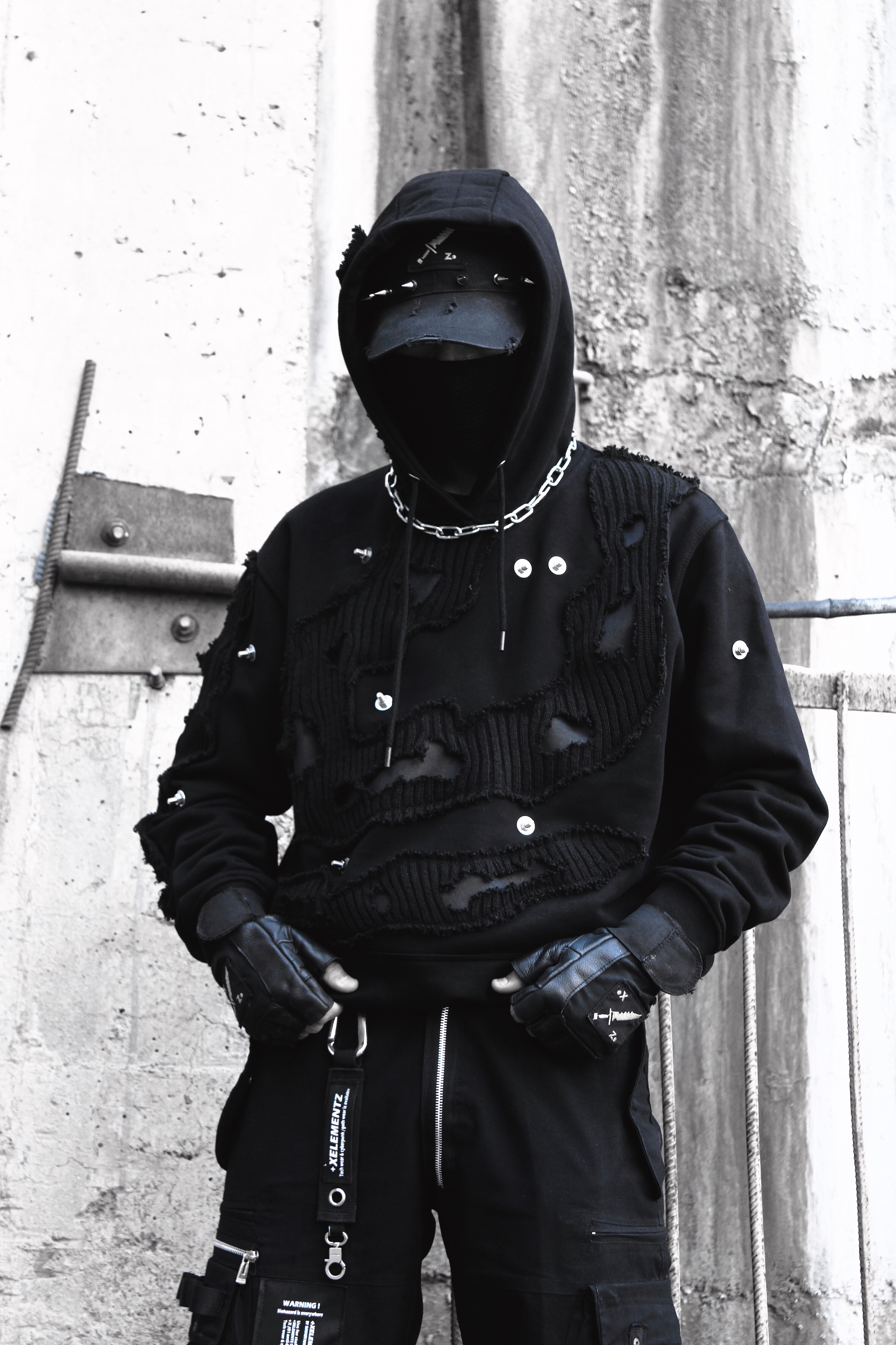 Shattered hoodie black + chain #tech-wear #gothic-wear #cyberpunk
